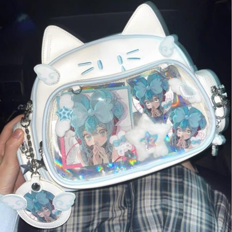 Vobomo Cute Cat Ita Bag Pin Display Backpack for School Preppy Backpack for Girls Y2k Aesthetic Single Shoulder Crossbody (White Bag) - Image 2