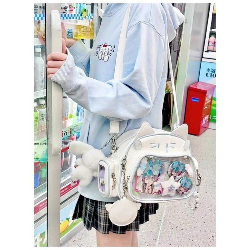Vobomo Cute Cat Ita Bag Pin Display Backpack for School Preppy Backpack for Girls Y2k Aesthetic Single Shoulder Crossbody (White Bag) - Image 5