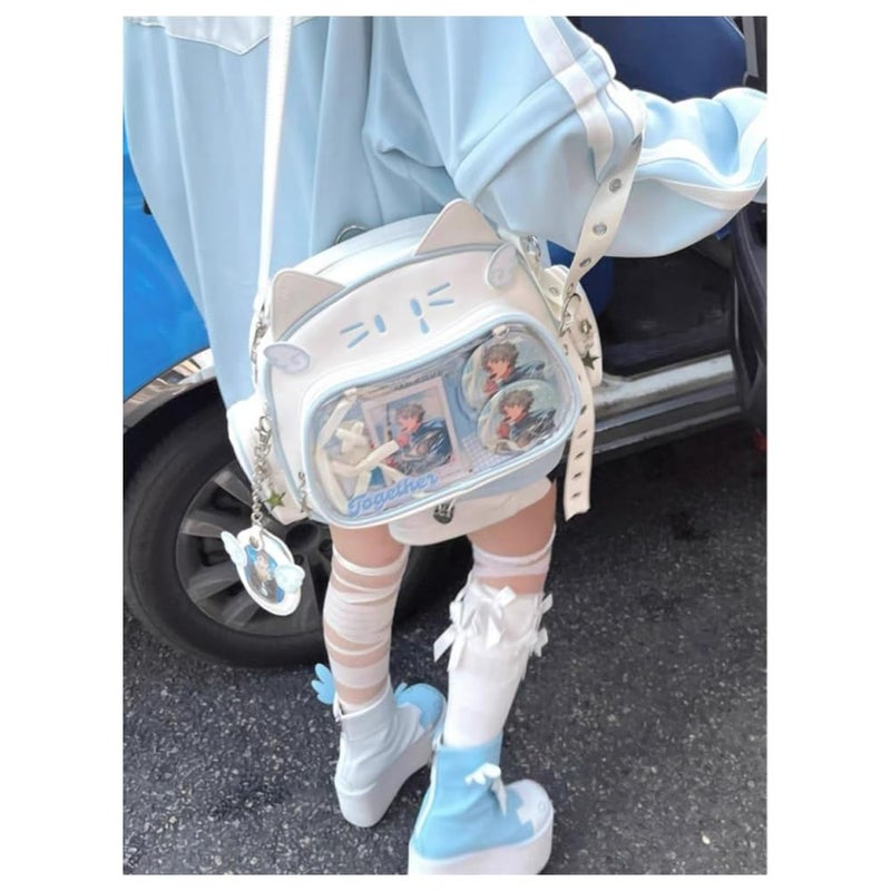 Vobomo Cute Cat Ita Bag Pin Display Backpack for School Preppy Backpack for Girls Y2k Aesthetic Single Shoulder Crossbody (White Bag) - Image 4