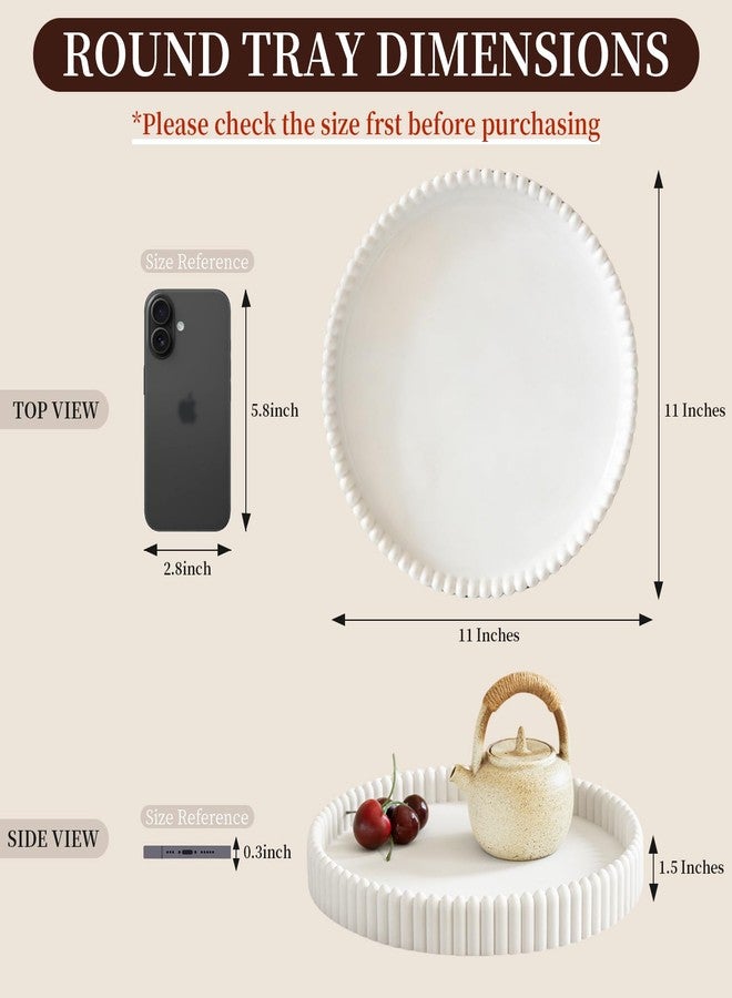 صينية طاولة قهوة، صينية دائرية للديكور المنزلي، صواني ديكور طاولة قهوة بيضاء من الخرسانة، صواني تقديم مزخرفة لطاولة الطعام - Image 3