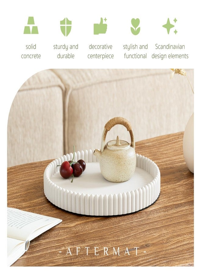 صينية طاولة قهوة، صينية دائرية للديكور المنزلي، صواني ديكور طاولة قهوة بيضاء من الخرسانة، صواني تقديم مزخرفة لطاولة الطعام - Image 2