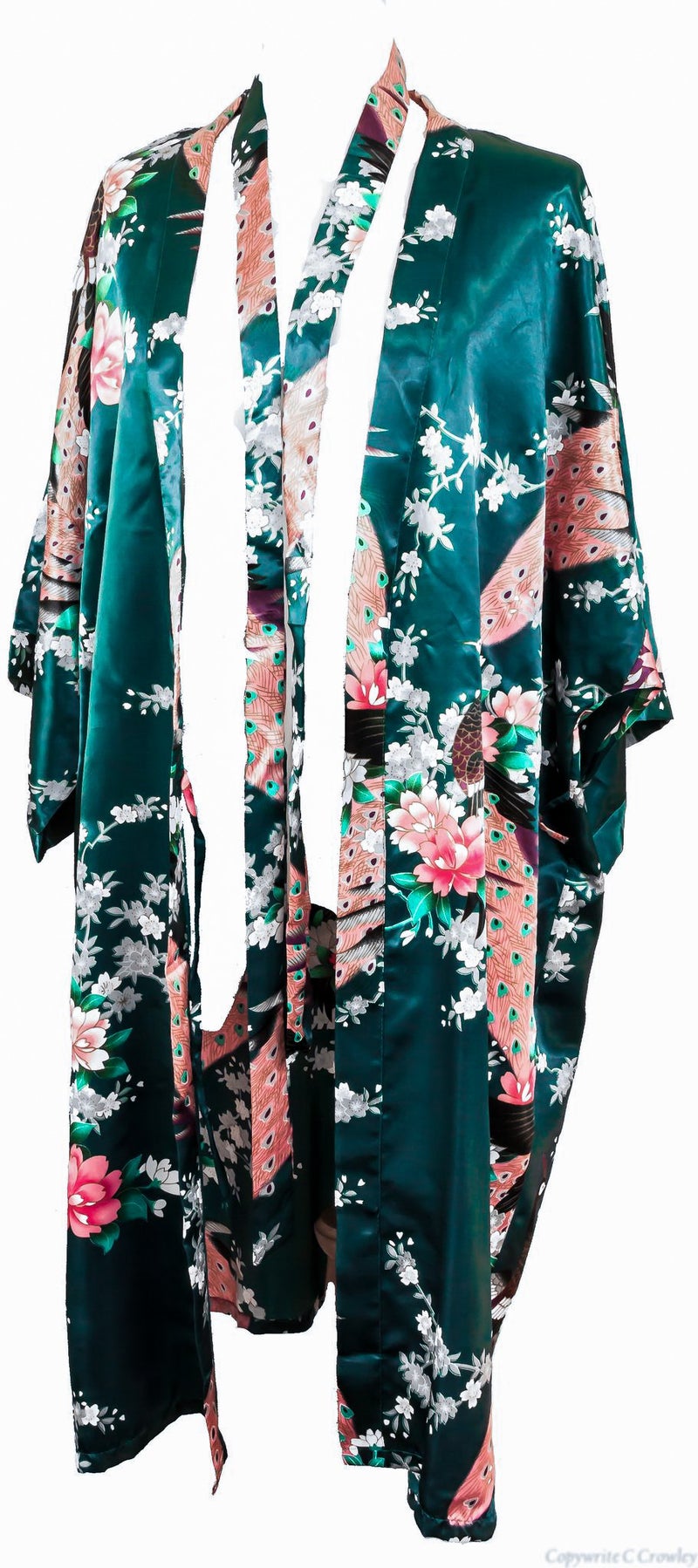 CCcollections Kimono robe long 16 colors PREMIUM Peacock bridesmaid bridal shower womens gift (Green Dark) - Image 4