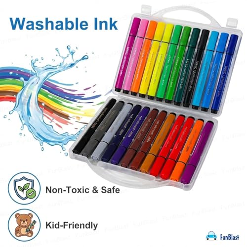 FunBlast Washable Watercolor Pens Set - Colouring Kit Art Markers Colour Sketch Pens Set Kids Artists Sketching Drawing Materials Craft Supplies Return Gift (24 watercolor pen set) - Image 4