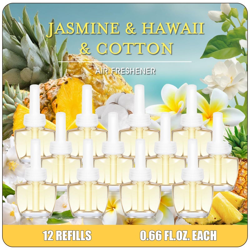 DERDUFT Plug In Air Freshener Refills for Home â€“ Jasmine, Hawaiian, Cotton Scent, 12 Count, 7.92 Fl Oz, Compatible with Air Wick & Glade, Not for Glade Plus, Scented Refill for Home, Bathrooms, Bathroom Use - Image 1