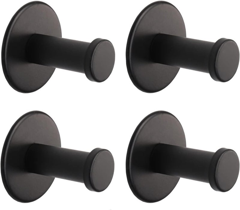JIALTO 4 pcs Self-Adhesive Stainless Steel Hooks: Heavy-Duty Wall Hangings, Waterproof & Drill-Free - Strong Towel, Coat, and Kitchen Hooks for Bathroom and Kitchen (Round Black Towel Hook) - Image 5