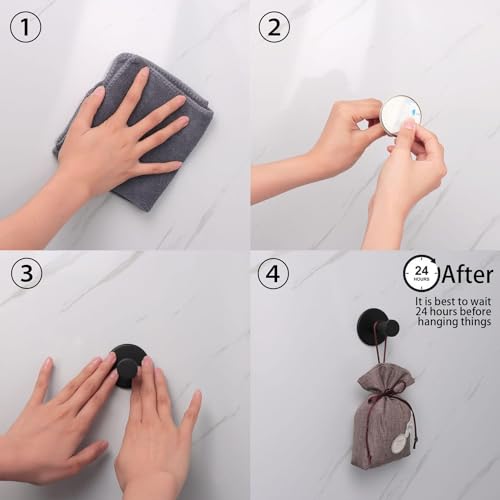JIALTO 4 pcs Self-Adhesive Stainless Steel Hooks: Heavy-Duty Wall Hangings, Waterproof & Drill-Free - Strong Towel, Coat, and Kitchen Hooks for Bathroom and Kitchen (Round Black Towel Hook) - Image 3