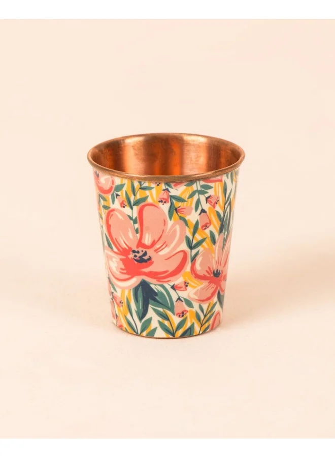 تشامباك كوب Chumbak Tropical Lilies Copper - صغير ، ضروري لتناول الطعام ، أدوات مائدة ، حديث وعصري ، فوائد صحية نحاسية ، طبيعي ، قابل لإعادة الاستخدام ومتين ، كوب شرب ، كوب ماء ، مقاس 3.1 × 3.5 بوصة
