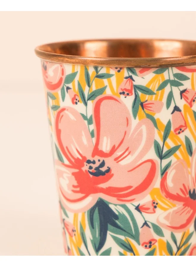 تشامباك كوب Chumbak Tropical Lilies Copper - صغير ، ضروري لتناول الطعام ، أدوات مائدة ، حديث وعصري ، فوائد صحية نحاسية ، طبيعي ، قابل لإعادة الاستخدام ومتين ، كوب شرب ، كوب ماء ، مقاس 3.1 × 3.5 بوصة