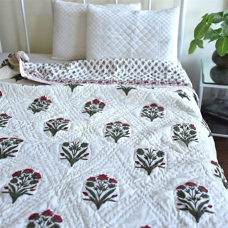 LOARSHY Pure Cotton Floral Printed Quilt | Lightweight and Warm Jaipuri Rajasthani Double Bed Razai | Soft King Size Razai for Winters | Beautiful Gift Item - Image 3