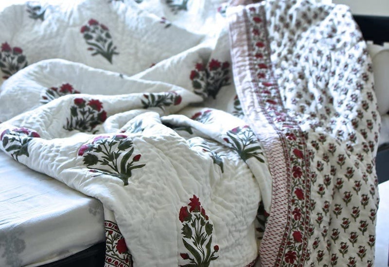 LOARSHY Pure Cotton Floral Printed Quilt | Lightweight and Warm Jaipuri Rajasthani Double Bed Razai | Soft King Size Razai for Winters | Beautiful Gift Item - Image 2