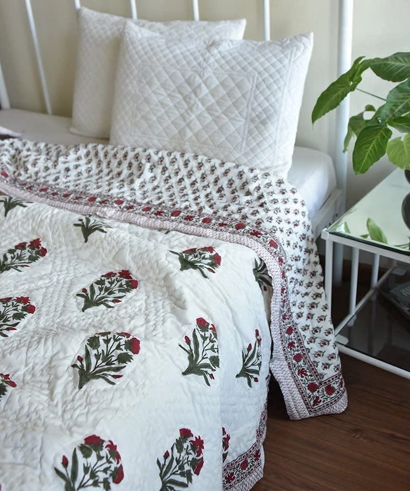 LOARSHY Pure Cotton Floral Printed Quilt | Lightweight and Warm Jaipuri Rajasthani Double Bed Razai | Soft King Size Razai for Winters | Beautiful Gift Item - Image 1