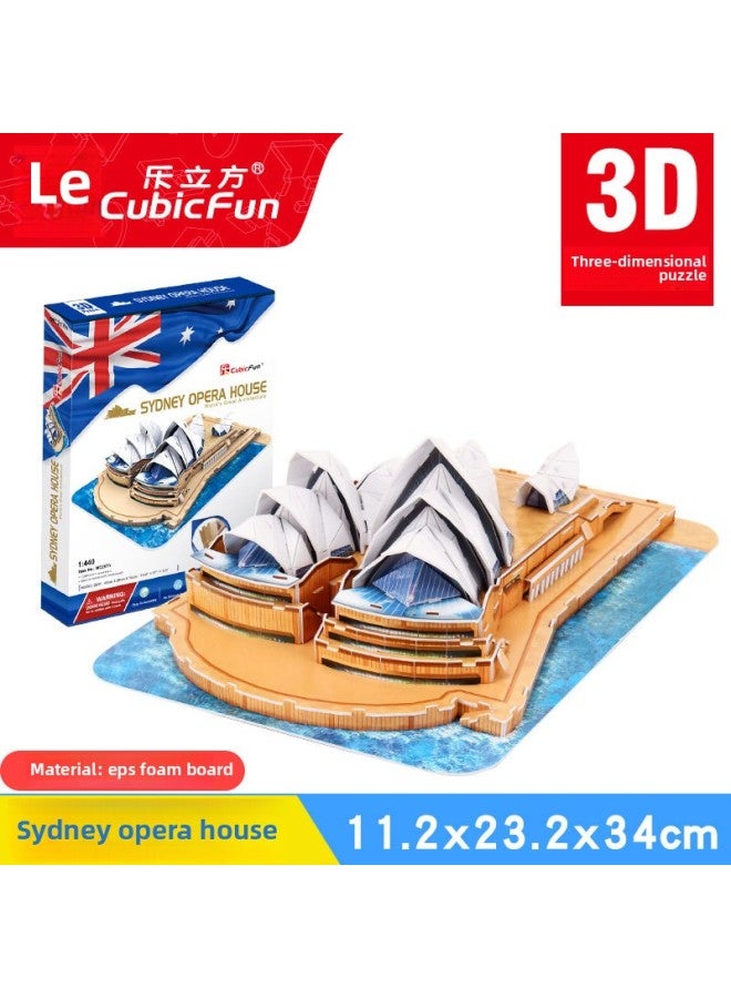 Lecube 3D Three-dimensional Puzzle Creative Children's Toy Gift DIY Dubai Hotel World Famous Building Model-Color:C067h Sydney Opera House - Image 1