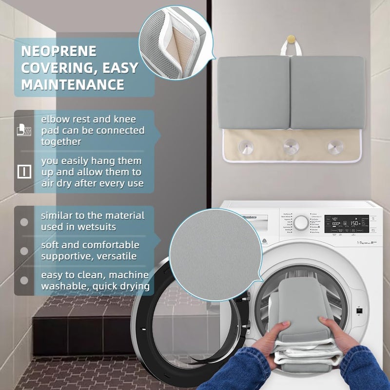 Yalumo Bath Kneeler and Elbow Rest Pad Set for Baby Bathtub, Thick Non-Slip Bathing Kneeling Mat Cushion Quick Drying Bathtub Knee Saver with Arm Support and Pockets for Bathroom Bathing time Comfort, Gray - Image 5