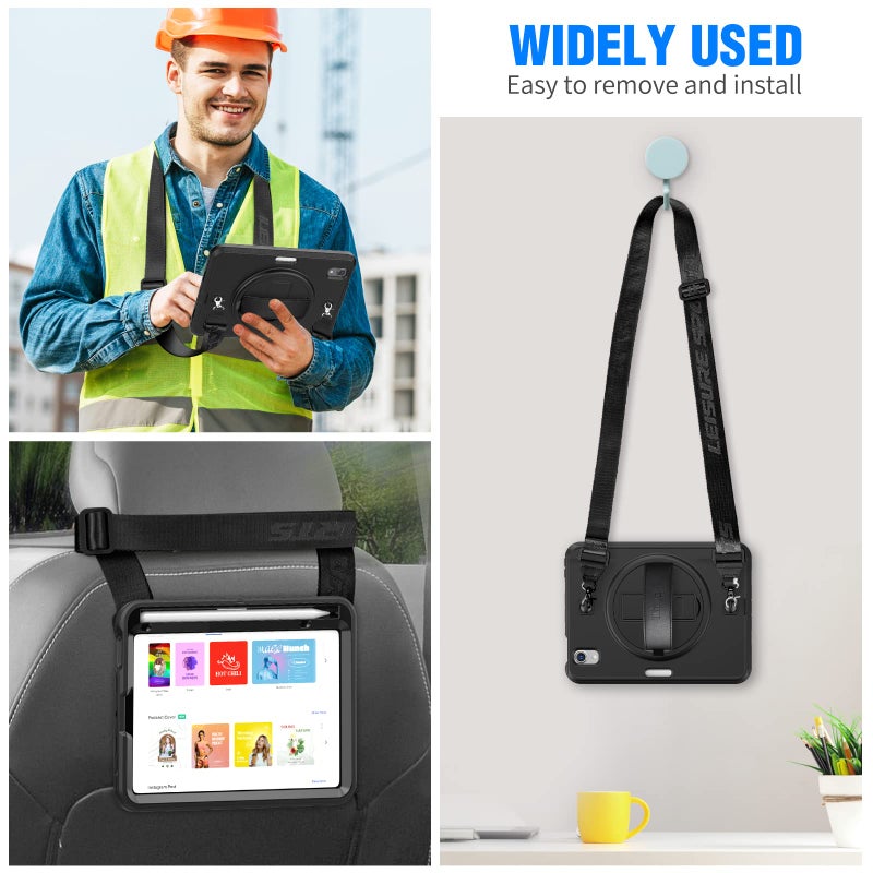 Timecity Case for iPad mini 7 (A17 Pro) 2024/ Mini 6 8.3'' - Heavy Duty Protective Cover with Screen Protector, Rotating Stand, Shoulder Strap & Pencil Holder, Case for iPad mini 7th/6th Gen Black - Image 5