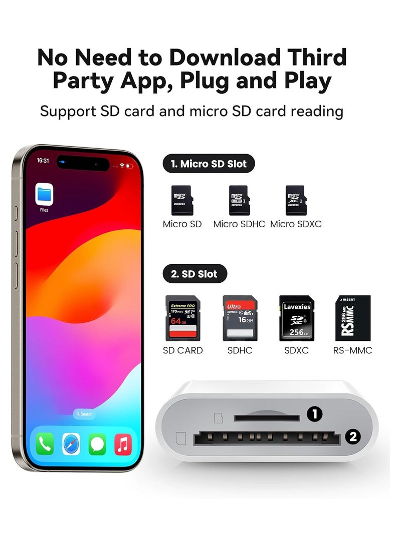 USB C SD Card Reader for iPhone 15/iPad/MacBook/Mac,  USB-C Type C SD Reader Supports SD and MicroSD Memory Card Adapter, Trail Camera Viewer Plug and Play  - Image 2