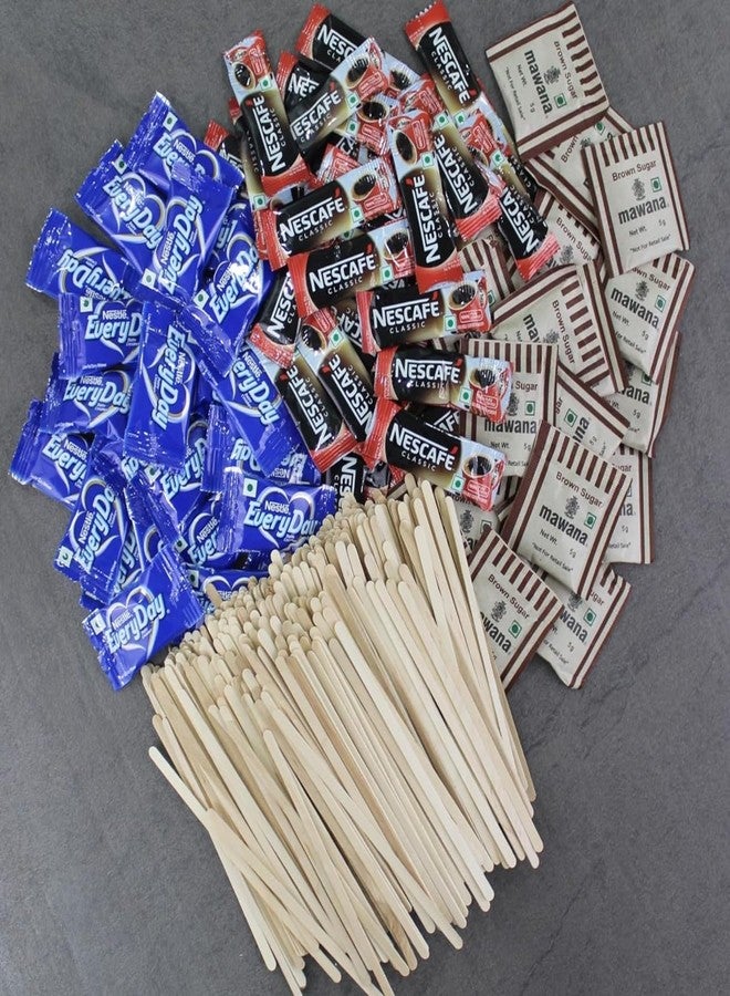 SFU E Com Nescafae Classic Coffee Sachets With Mawana Brown Sugar Sachets Combo With Everyday Dairy Creamer | Stirrer Stick, Brown Sugar, Coffee, Creamer (each 150) - Image 1