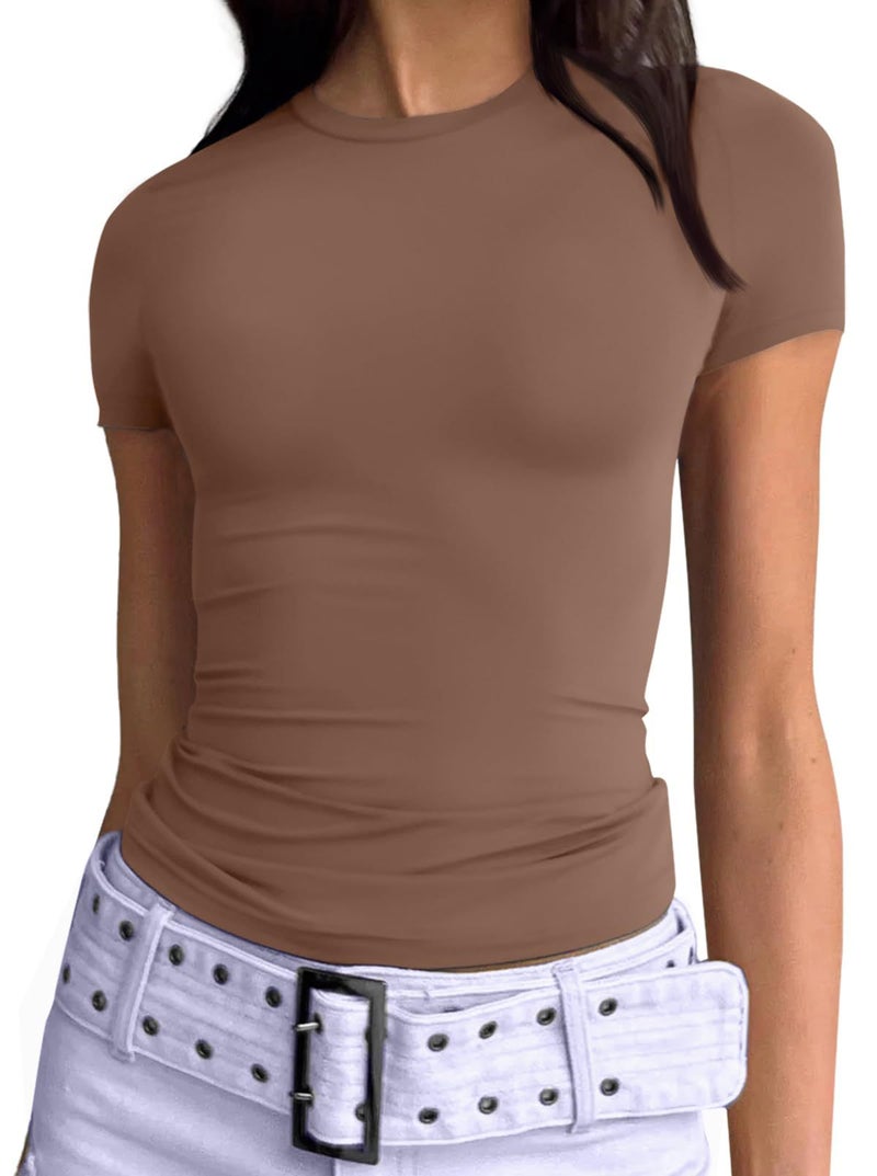Women'S Basic T-Shirt 2025 Summer Round Neck Short Sleeve Cropped Top Slim Fit T-Shirt Y2K Clothing - Image 4