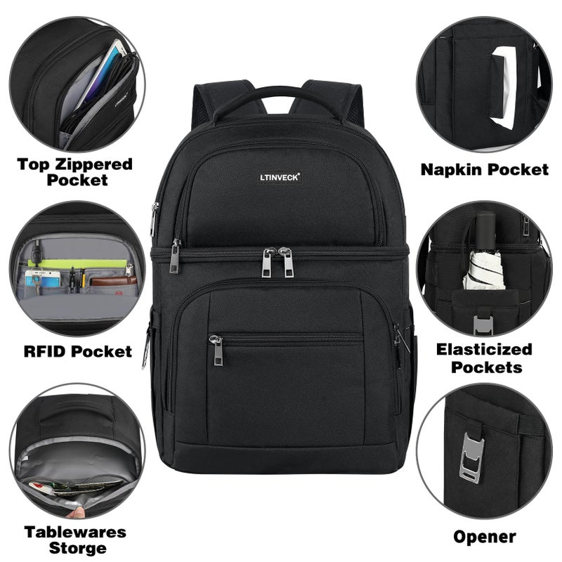 LTINVECK Cooler Backpack,Insulated Backpack Cooler Leakproof Double Deck Cooler Bag for Men Women RFID Lunch Backpack - Image 4