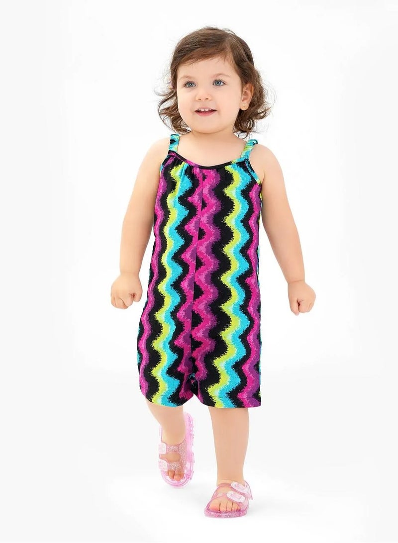 Bonfino Bonfino Viscose Sleeveless Jumpsuits With Waves Print - Black & Green  - Image 1