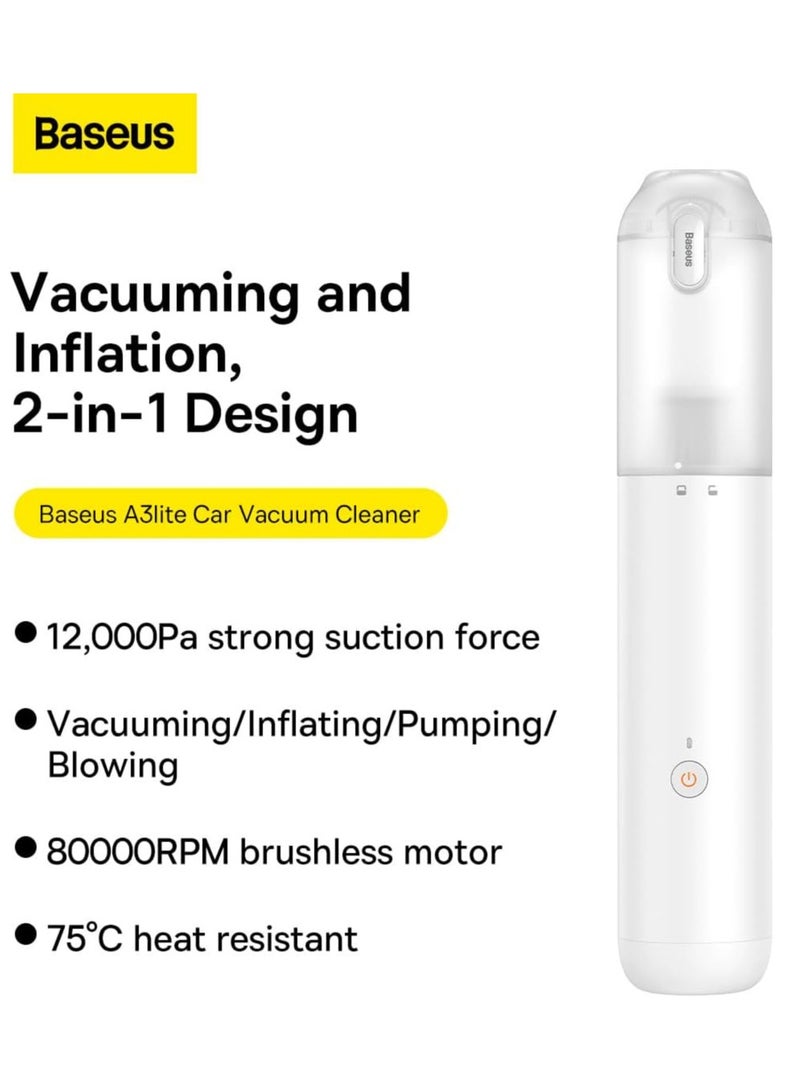 Baseus A3lite Car Vacuum Cleaner White  - Image 3