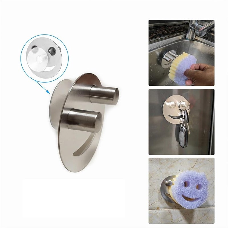 Stainless Steel Smiling Face Sponge Hook Wall Mounted Bathroom Kitchen Organizer - Image 3