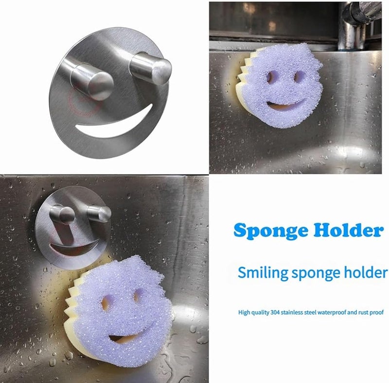 Stainless Steel Smiling Face Sponge Hook Wall Mounted Bathroom Kitchen Organizer - Image 5