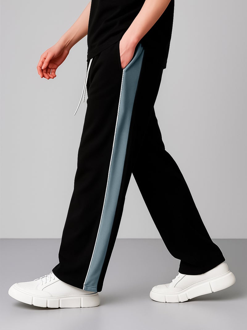 Maniac Mens Side Stripe Black and Grey Cotton Baggy Fit Trackpant - Image 2