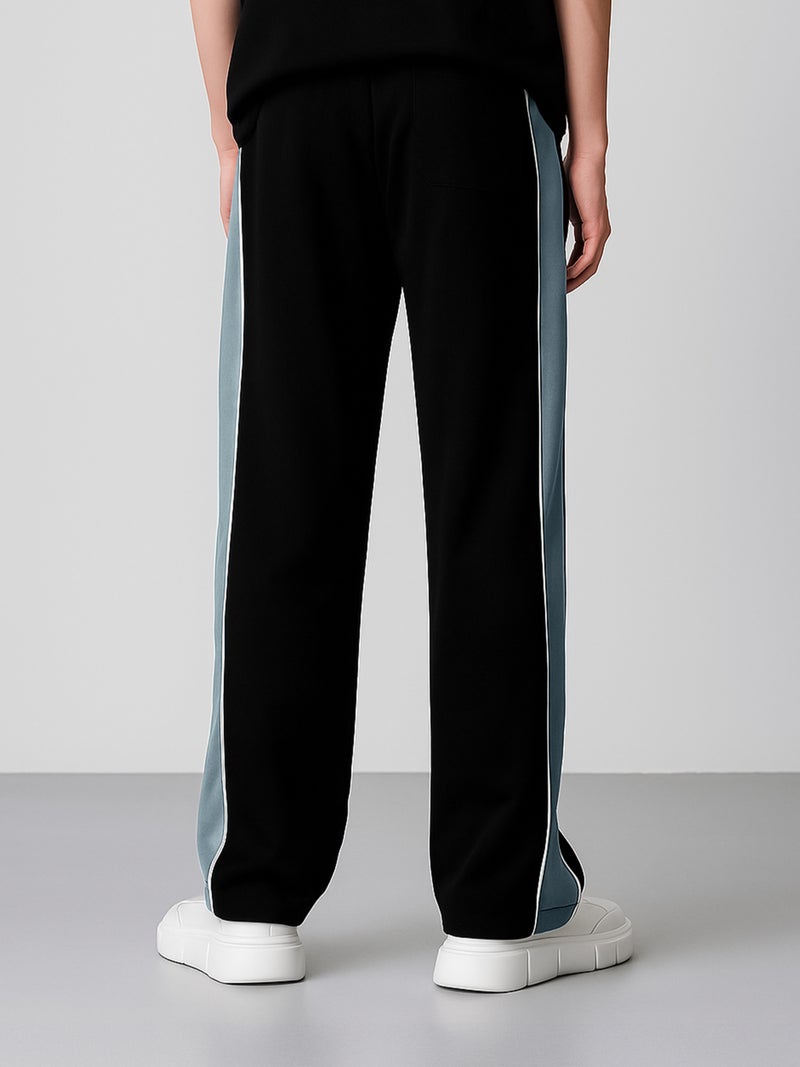 Maniac Mens Side Stripe Black and Grey Cotton Baggy Fit Trackpant - Image 3