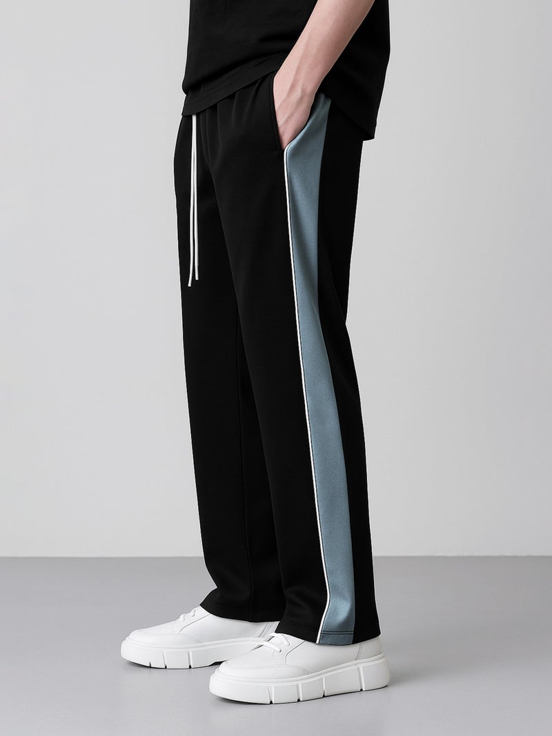 Maniac Mens Side Stripe Black and Grey Cotton Baggy Fit Trackpant - Image 1