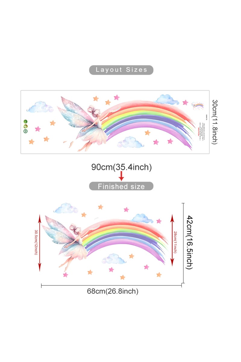 SL3666A Cartoon Elf Girl Rainbow Wall Sticker Girls Room Cloud Elf Wall Sticker Children's Bedroom D