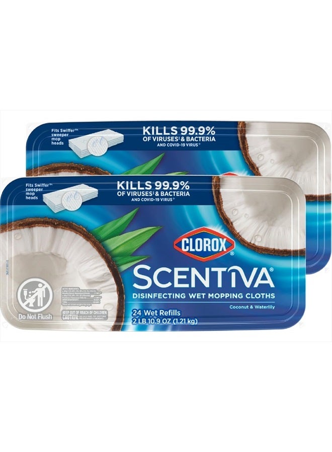 Clorox وسادة ممسحة مبللة مطهرة من سينتيفا، رؤوس ممسحة قابلة للتخلص، جوز الهند وزهرة الماء، 2 عبوات، 24 إعادة تعبئة مبللة لكل عبوة (قد يختلف التعبئة)  - Image 1