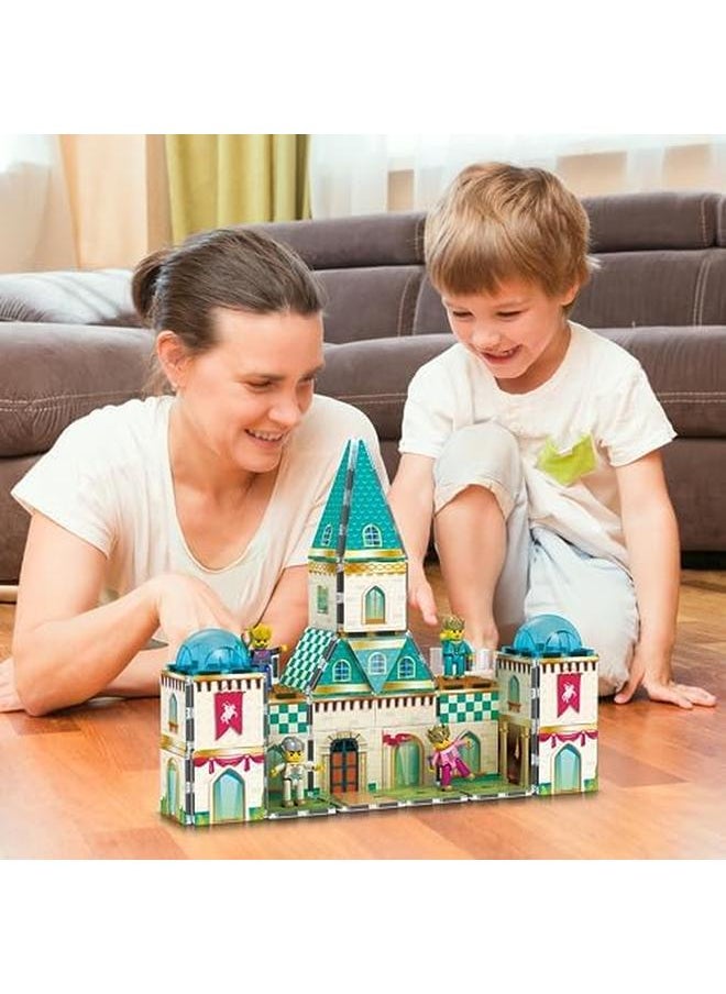 PicassoTiles - 70Pc Middle Age Medieval And Castle Theme Tile 2In1 8 Character Action Figures Magnet Tiles Building Block Pretend Magnetic Play Fine Motor Skill Stem Educational Construction Age3 Plus Ptq01 - Image 1