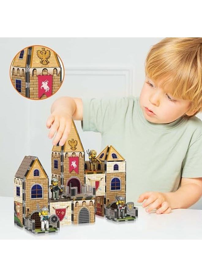 PicassoTiles - 70Pc Middle Age Medieval And Castle Theme Tile 2In1 8 Character Action Figures Magnet Tiles Building Block Pretend Magnetic Play Fine Motor Skill Stem Educational Construction Age3 Plus Ptq01 - Image 1