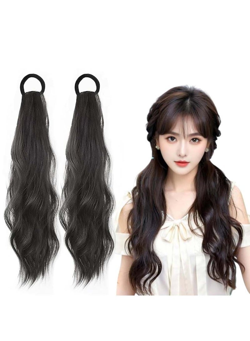 Curly Ponytail Extension with Hair Tie,Natural Black,Synthetic Hair Pieces, 16 Inch Wave, Fake Ponytail Wigs, Accessories - Image 1