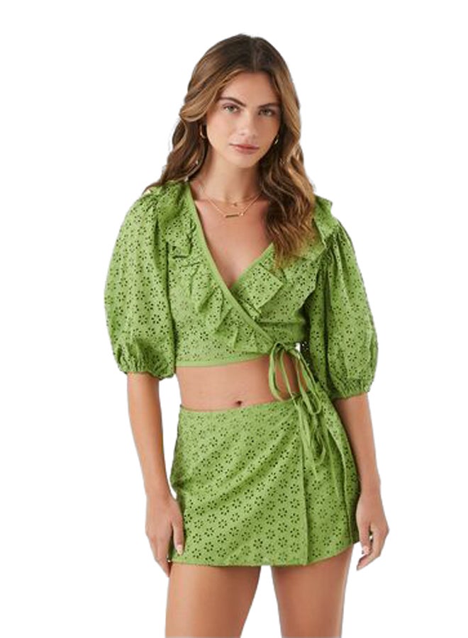 FOREVER 21 Floral Eyelet Mini Wrap Skort  - Image 1