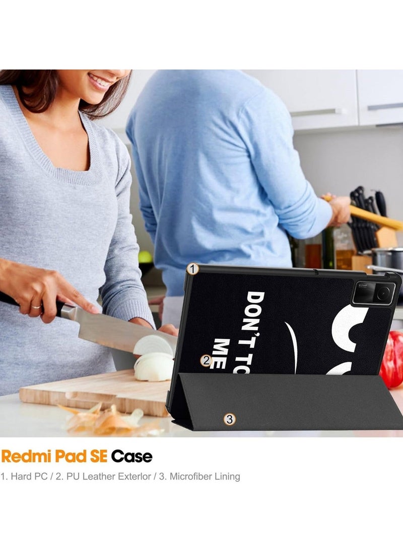 Flip Case Compatible with Xiaomi Redmi Pad SE 2023, PU Leather Cover With Stand Function, 360° Protective - DON`T TOUCH ME - Image 5