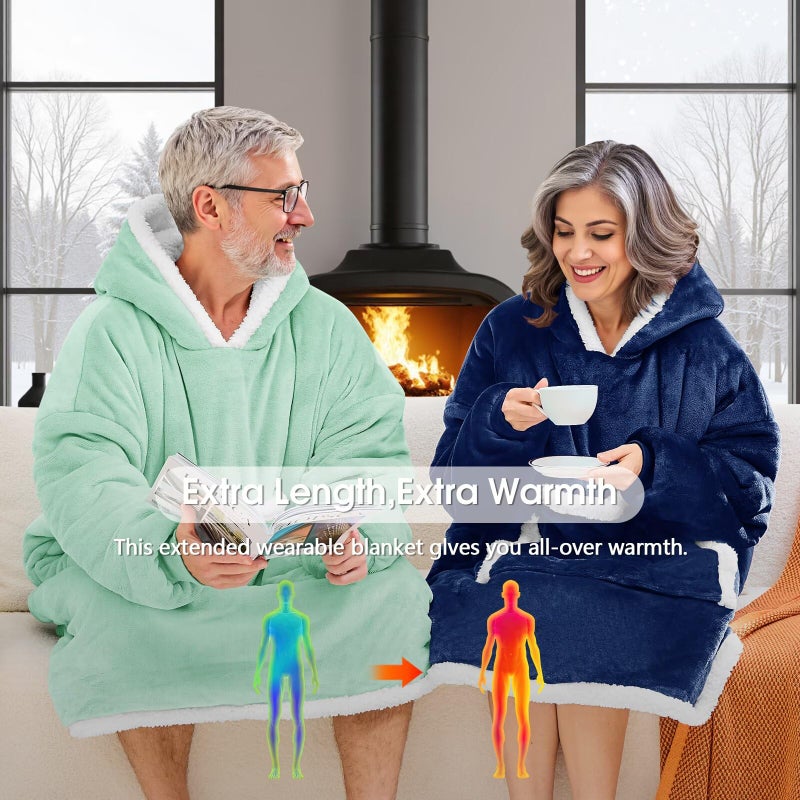 JOYWOO Navy Oversized Wearable Blanket Hoodie,Cat lovers Long Hoodie Blanket for Adult,Birthday Gifts for Women Men Mom,Cozy Fuzzy Sherpa Fleece Sweatshirt Hooded Blanket Giant Pocket Gifts,Oversize - Image 4