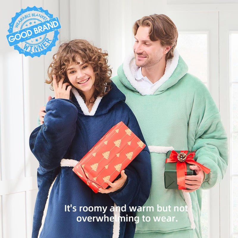 JOYWOO Navy Oversized Wearable Blanket Hoodie,Cat lovers Long Hoodie Blanket for Adult,Birthday Gifts for Women Men Mom,Cozy Fuzzy Sherpa Fleece Sweatshirt Hooded Blanket Giant Pocket Gifts,Oversize - Image 2