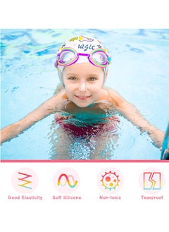 SYOSI Children's Swimming Set, 5 Sets of Children's Silicone Swimming Cap Swimming Goggles Glasses Nose Clip Ear Plugs Cartoon Pink Girls Underwater Glasses Goggles for Children Age 3-12 Years  - Image 3