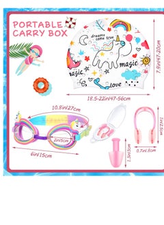 SYOSI Children's Swimming Set, 5 Sets of Children's Silicone Swimming Cap Swimming Goggles Glasses Nose Clip Ear Plugs Cartoon Pink Girls Underwater Glasses Goggles for Children Age 3-12 Years  - Image 5