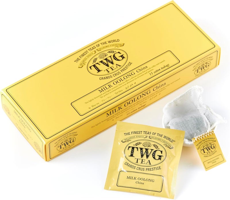 TWG مجموعة هدايا شاي أولونغ بالحليب من TWG - شاي أولونغ بالحليب المحمص مع 15 كيس شاي قطن مخيط يدويًا - Image 1