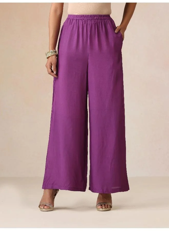 trueBrowns trueBrowns Purple Orange Jaal Print Viscose Sleeveless Straight Kurta Set