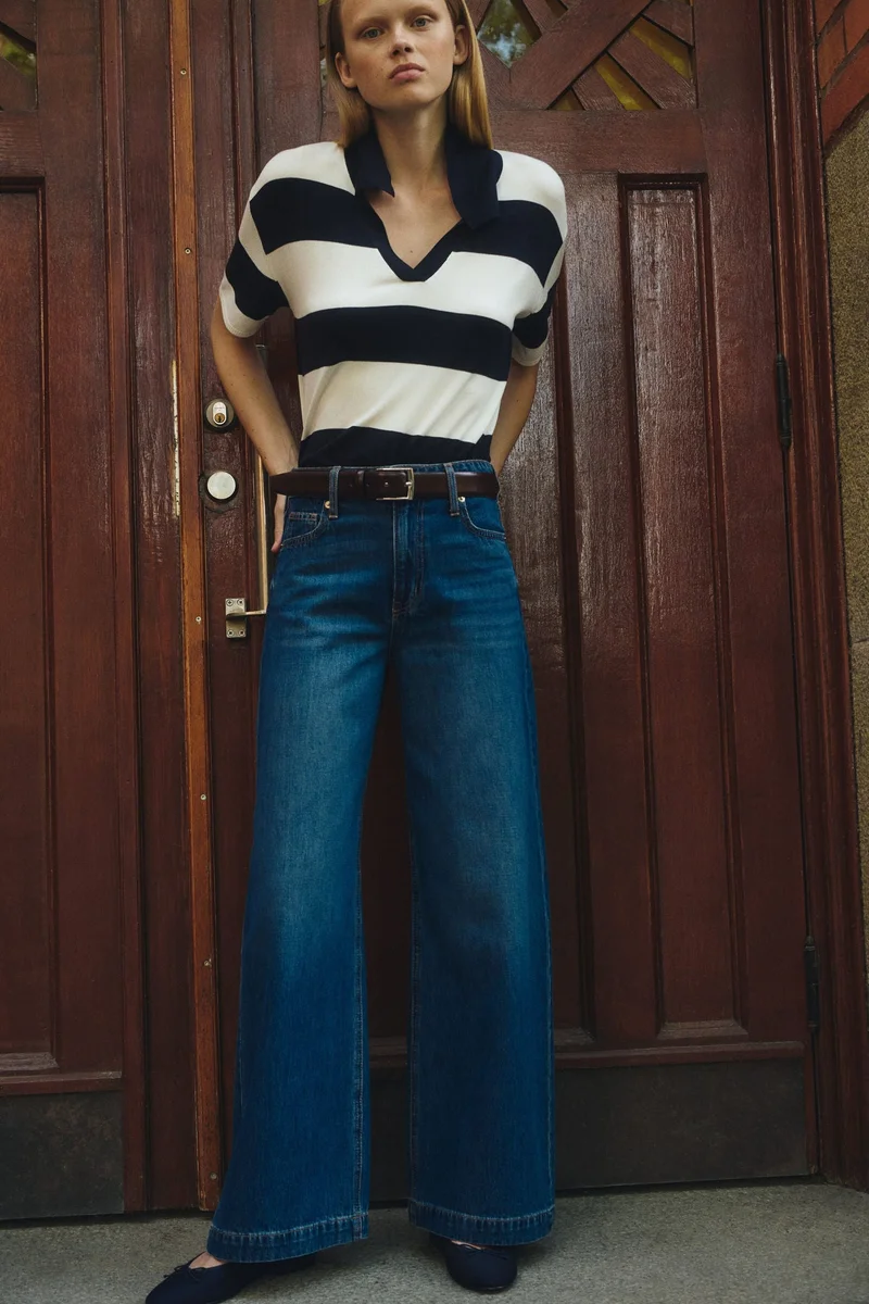 اتش اند ام جينز بخصر عالي وقصّة واسعة