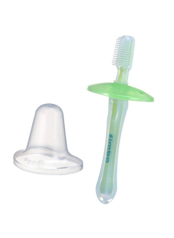 Simba Soft Bristle Silicone Baby Toothbrush With Milk Residue/Fur Scrubber. (Green) - Image 1