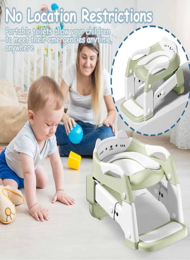 WAAYAA 3-in-1 Baby Potty Training Seat with 2 Step Ladder, Splash Guard Anti-Slip Pad, Height Adjustable Toddler Toilet Seat with Soft Cushion for Kids Boys Girls(Green) - Image 4