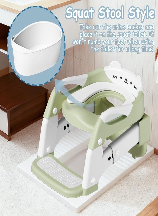 WAAYAA 3-in-1 Baby Potty Training Seat with 2 Step Ladder, Splash Guard Anti-Slip Pad, Height Adjustable Toddler Toilet Seat with Soft Cushion for Kids Boys Girls(Green) - Image 3