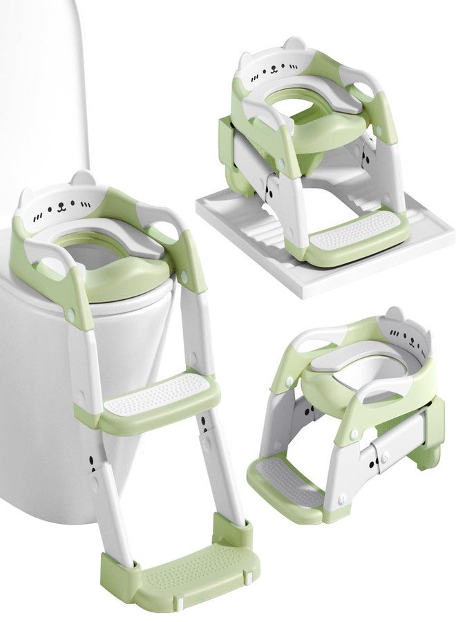 WAAYAA 3-in-1 Baby Potty Training Seat with 2 Step Ladder, Splash Guard Anti-Slip Pad, Height Adjustable Toddler Toilet Seat with Soft Cushion for Kids Boys Girls(Green) - Image 1