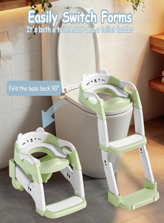 WAAYAA 3-in-1 Baby Potty Training Seat with 2 Step Ladder, Splash Guard Anti-Slip Pad, Height Adjustable Toddler Toilet Seat with Soft Cushion for Kids Boys Girls(Green) - Image 2