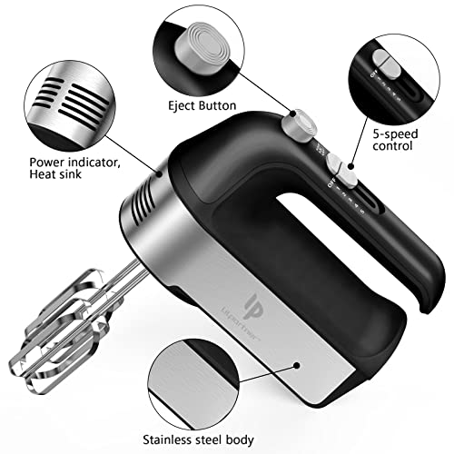 LILPARTNER Hand Mixer Electric, 450W Kitchen Mixers with Scale Cup Storage Case, Turbo Boost/Self-Control Speed + 5 Speed + Eject Button + 5 Stainless Steel Accessories, For Easy Whipping Dough,Cream,Cake - Image 2