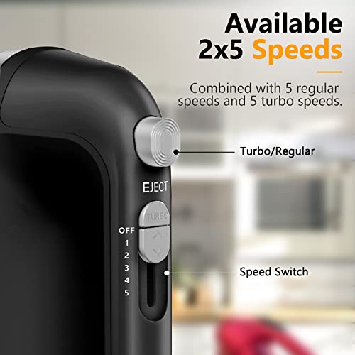LILPARTNER Hand Mixer Electric, 450W Kitchen Mixers with Scale Cup Storage Case, Turbo Boost/Self-Control Speed + 5 Speed + Eject Button + 5 Stainless Steel Accessories, For Easy Whipping Dough,Cream,Cake - Image 3